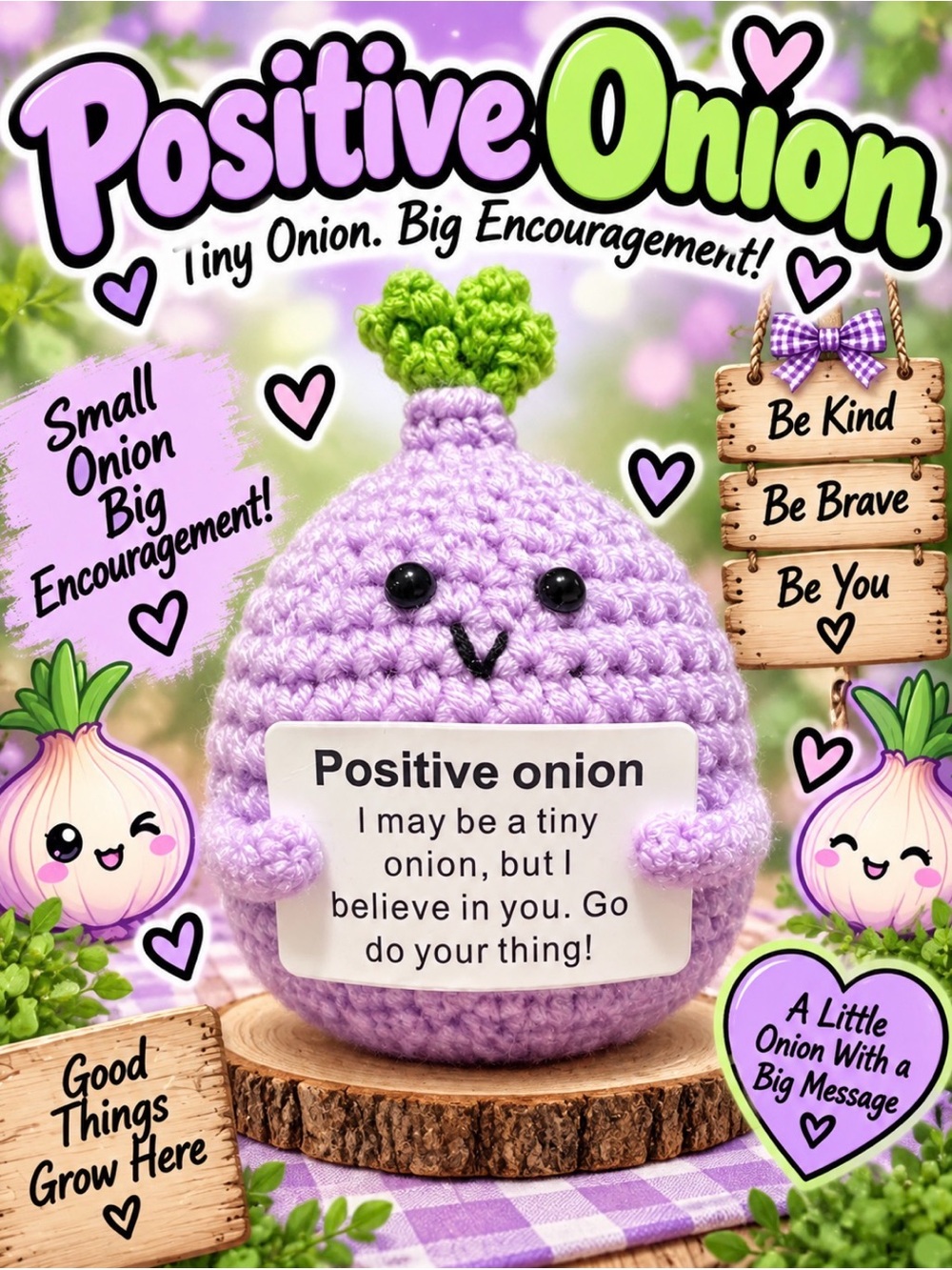 Positive Onion Lavender Crochet Plush - Encouragement Toy